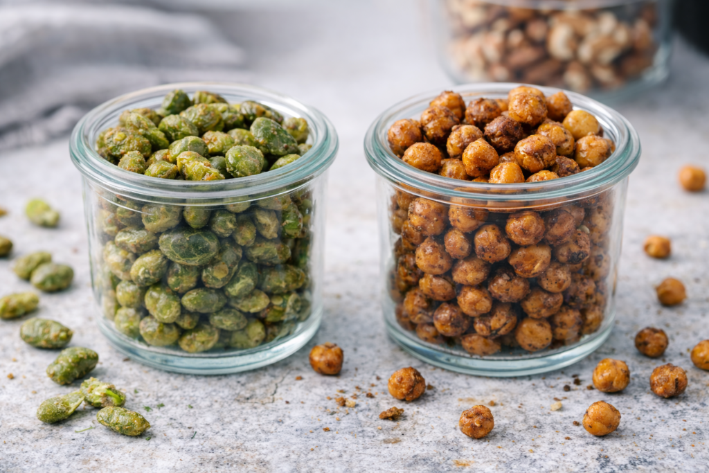 dry roasted edamame and chickpeas shelf stable protein snack