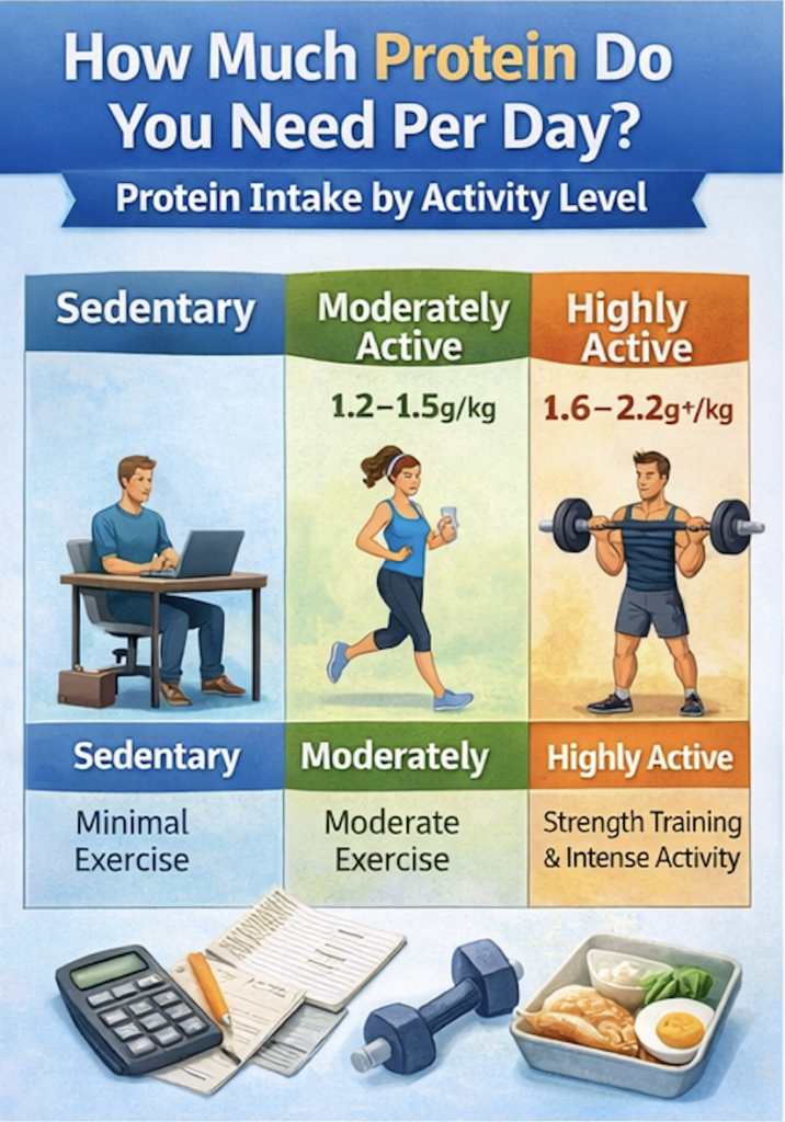 how much protein do you need per day based on activity level
